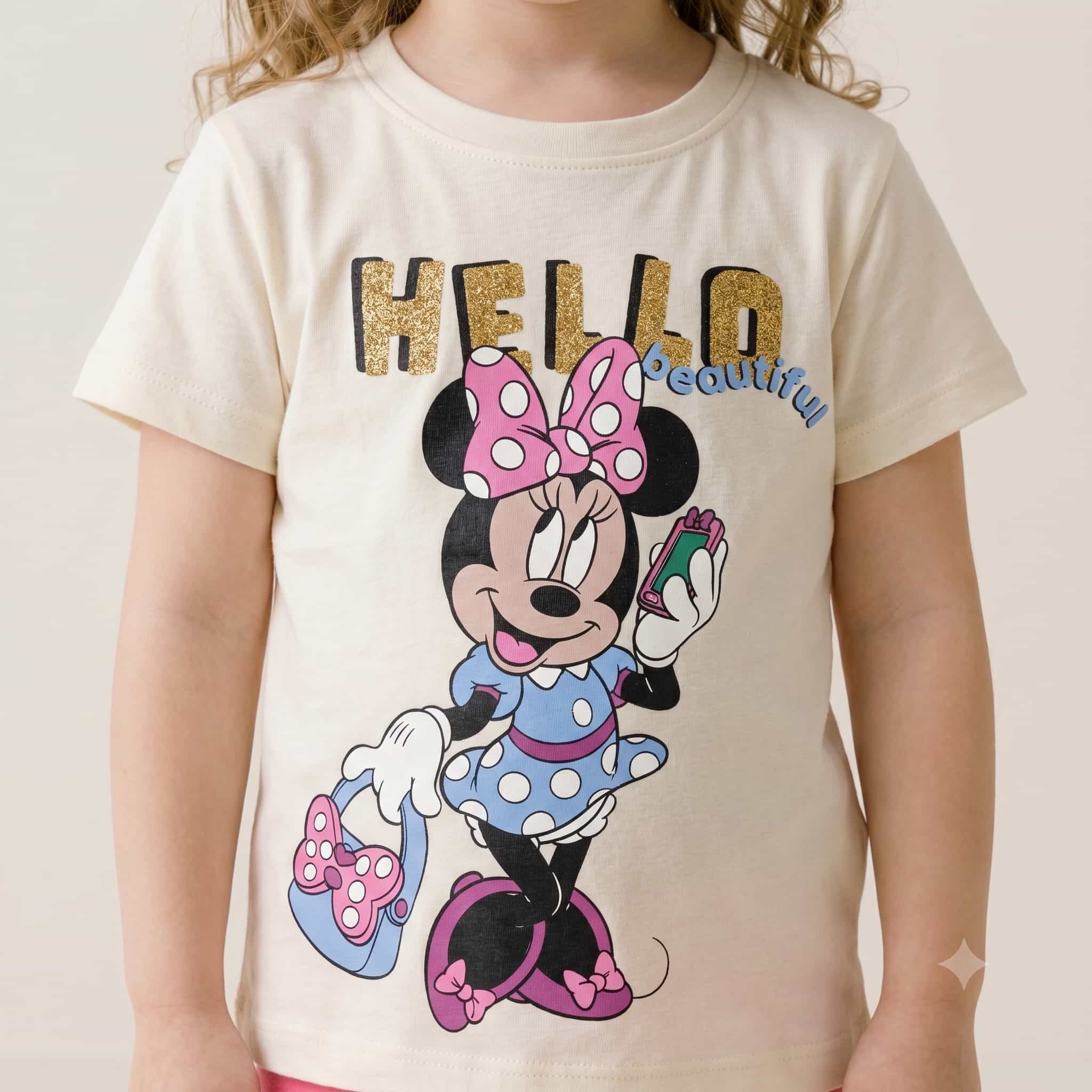 Hello Minnie Mouse Girls Half Sleeves Pajama Set - Cream