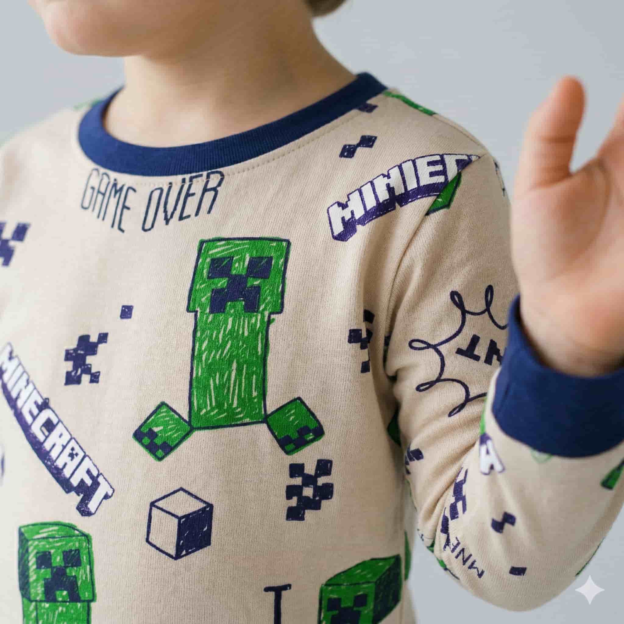 Minecraft Boys Full Sleeves Set - Cream.