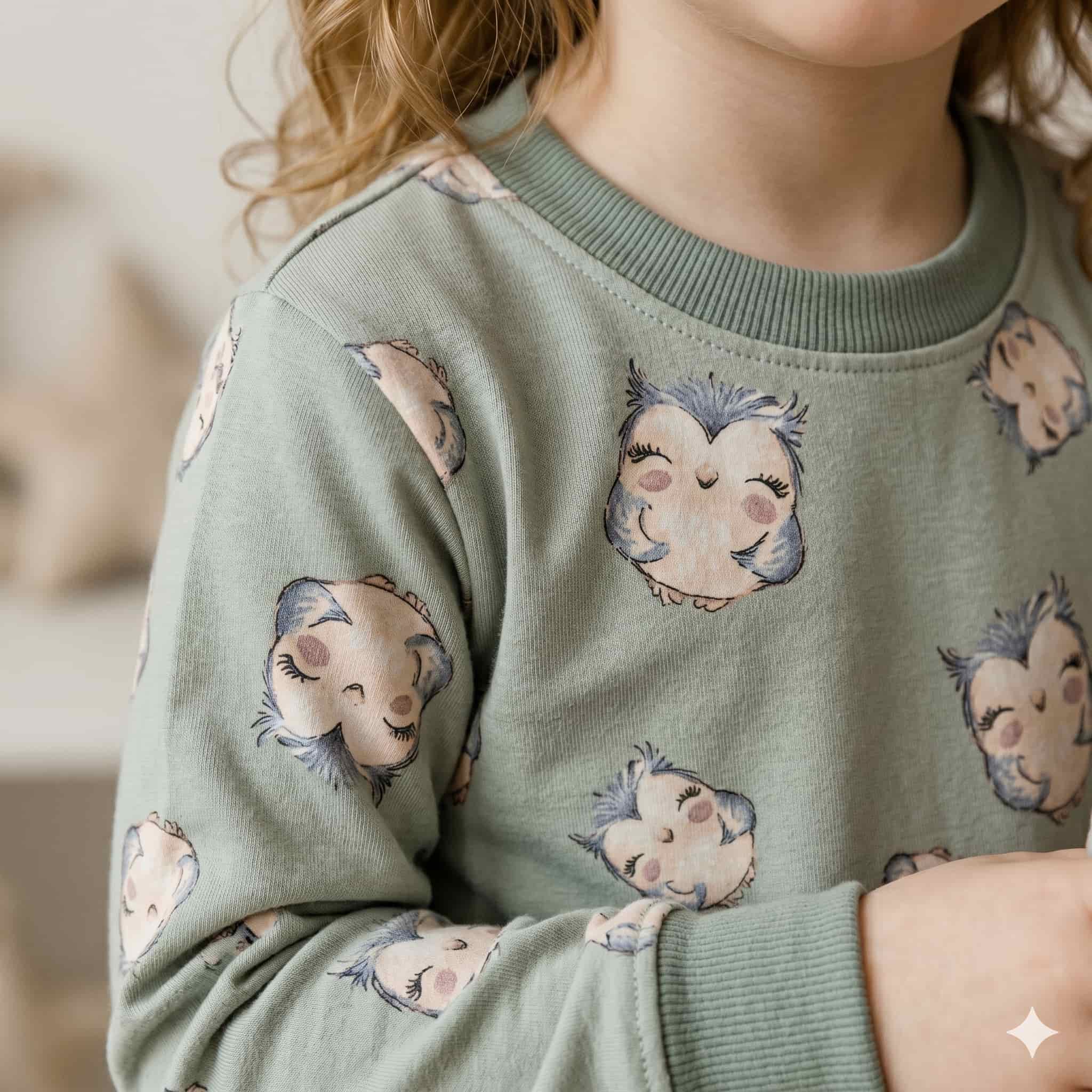 Owl Snuggles Girls Full Sleeves Pajama Set - Sage Green