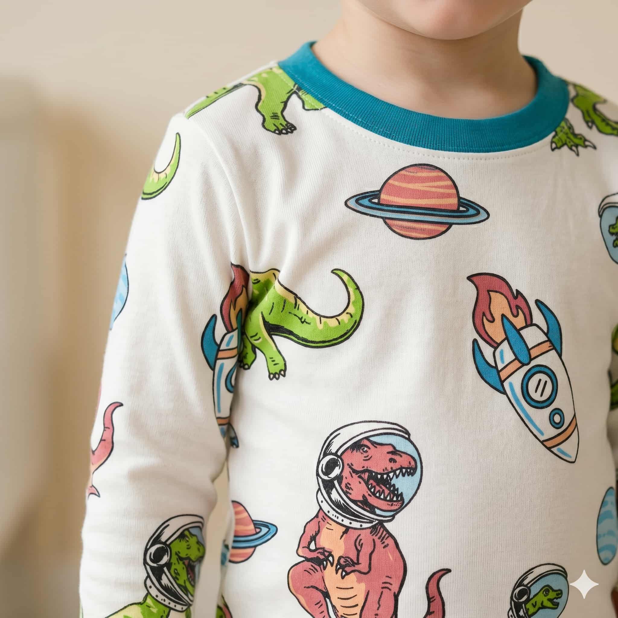 Cosmic Roar Boys Full Sleeves Pajama Set – White