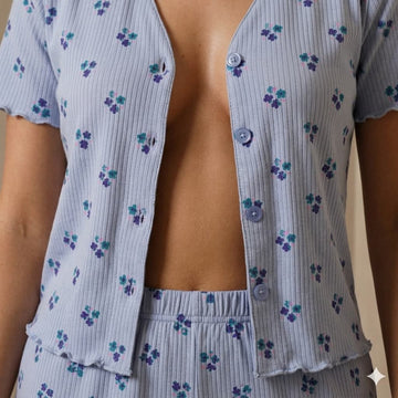 Lavender Bloom Women Half Sleeves Pajama Set – Blue