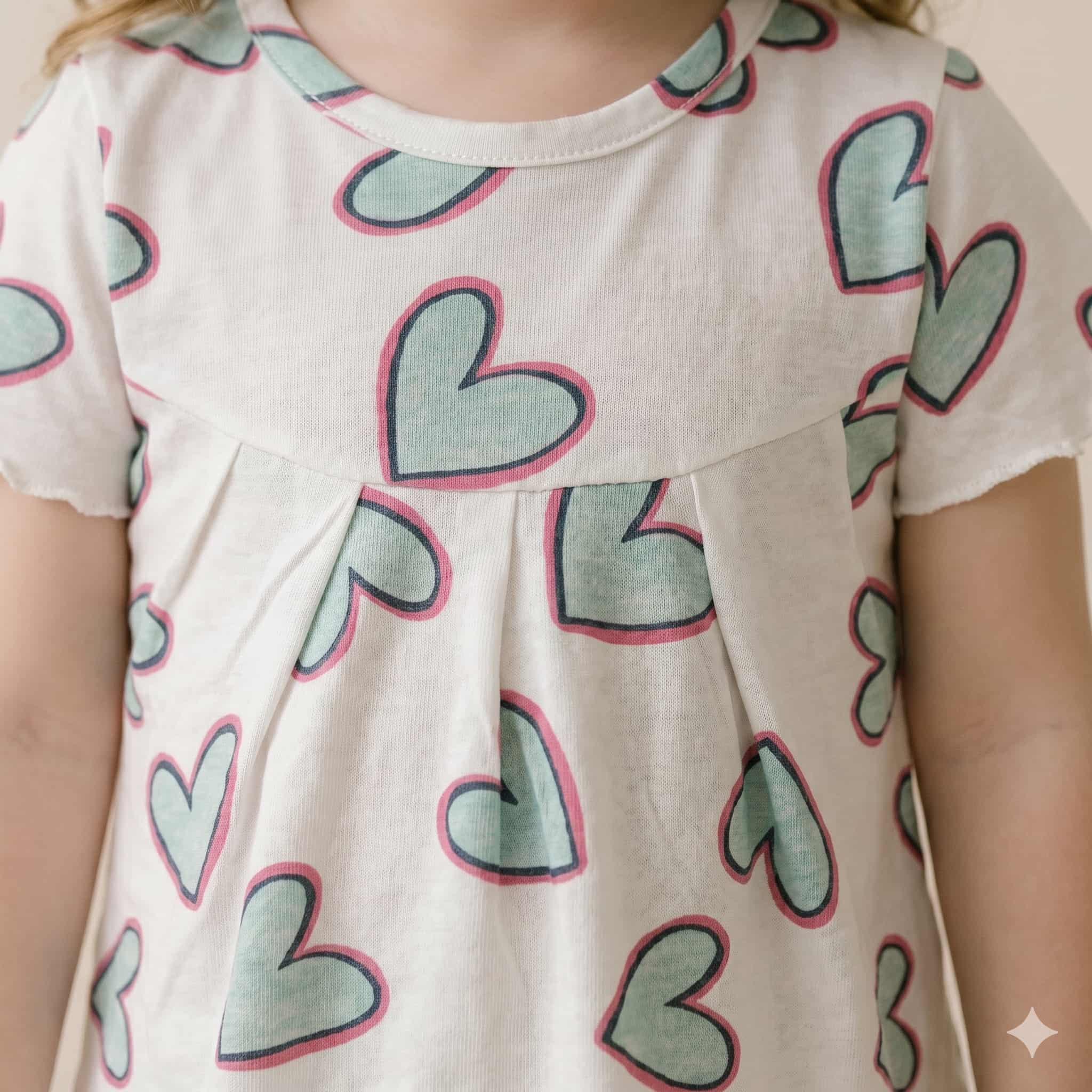Mint Hearts Girls Half Sleeves Pajama Set – White