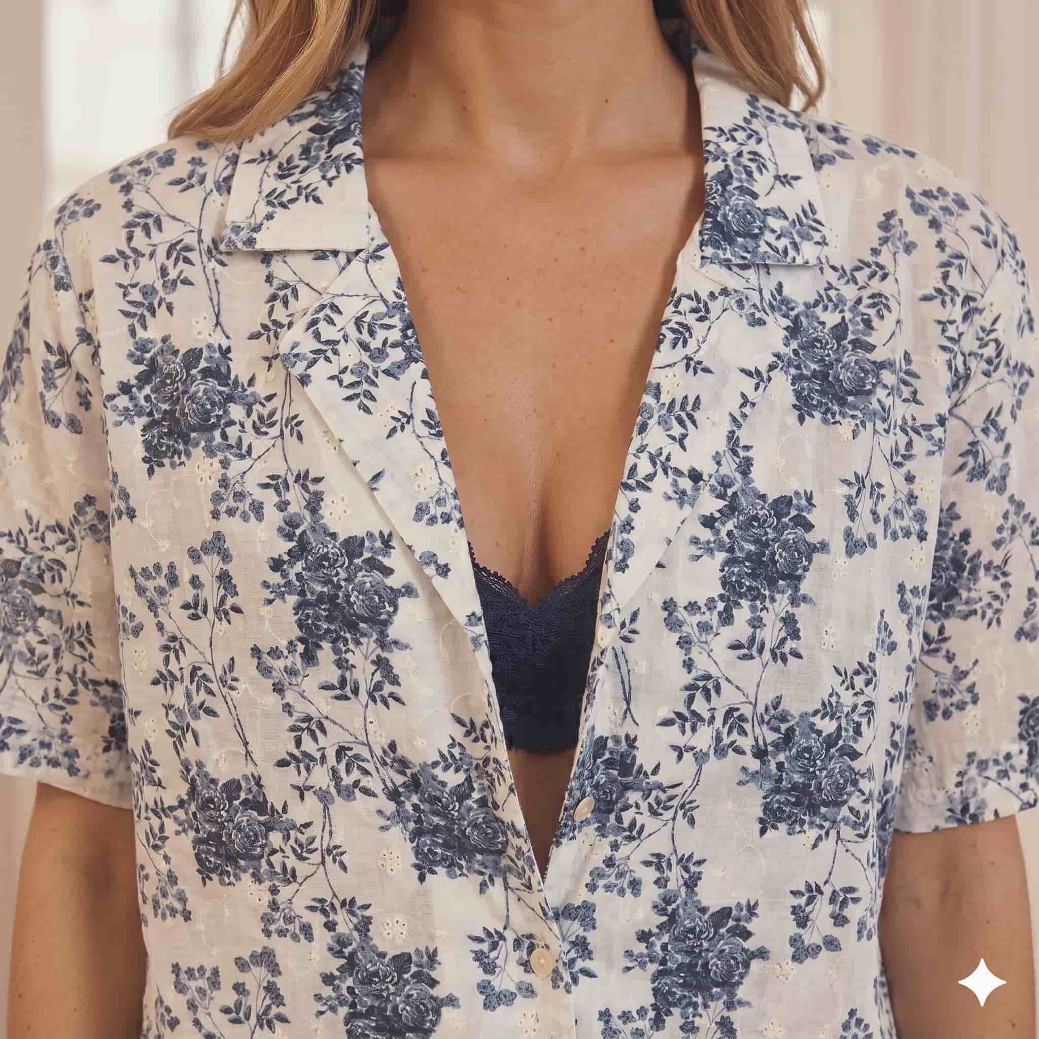 Midnight Bloom Women Half Sleeves Pajama Set – Blue