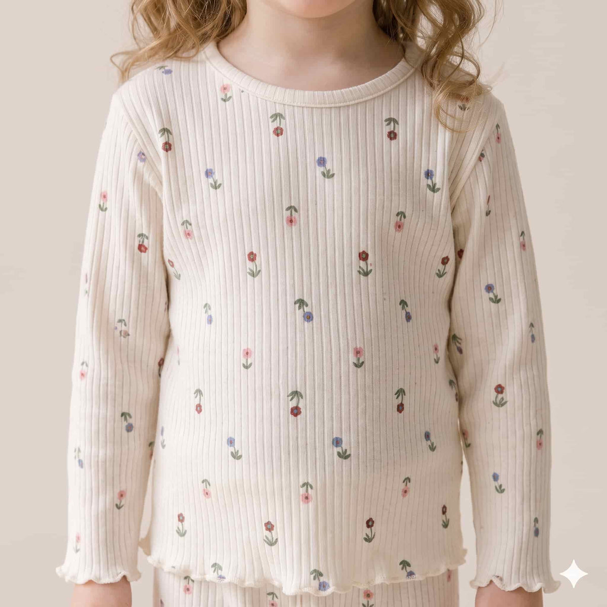 Daisy Whispers Girls Full Sleeves Pajama Set – Ivory Cream