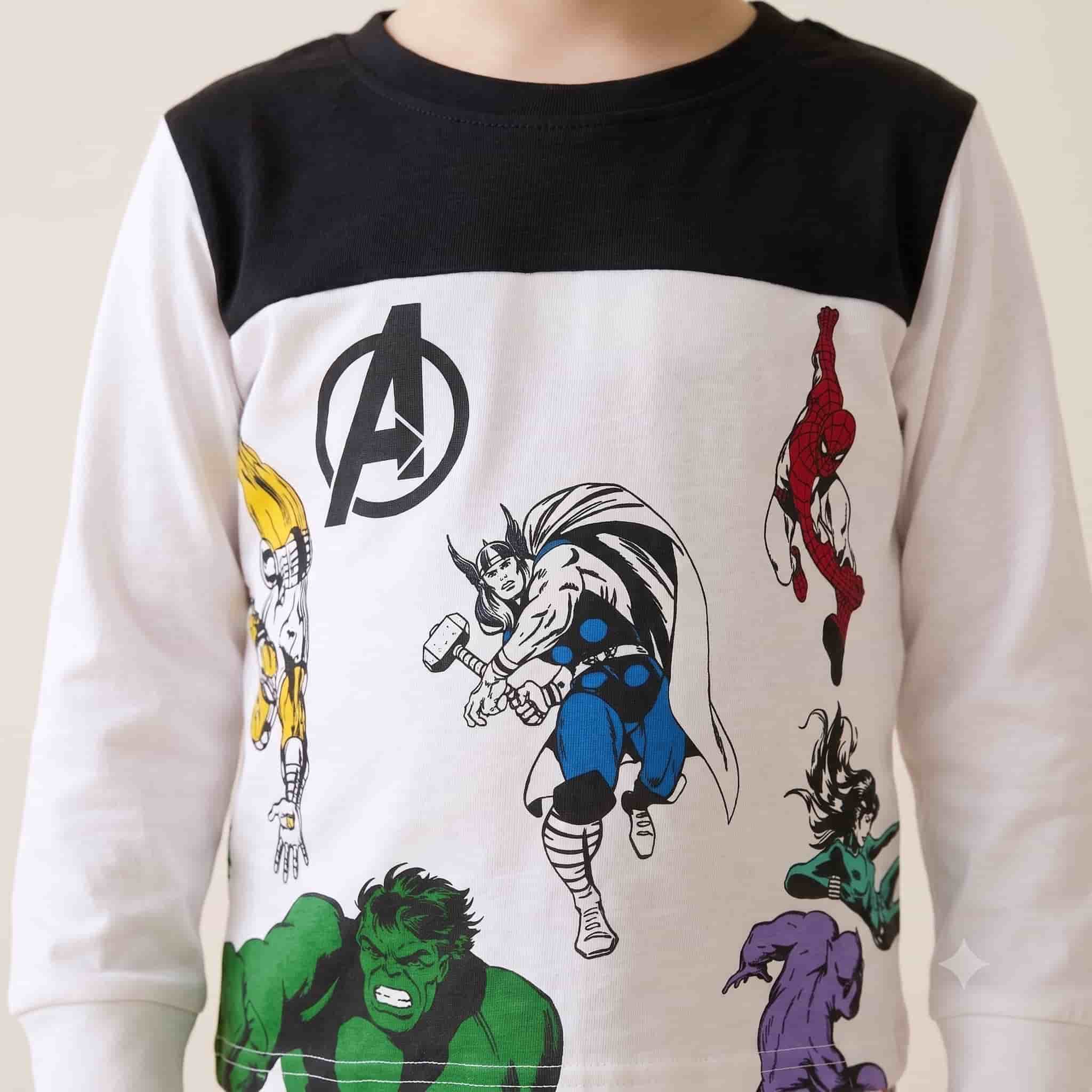 Avengers Boys Full Sleeves Pajama Sets- White