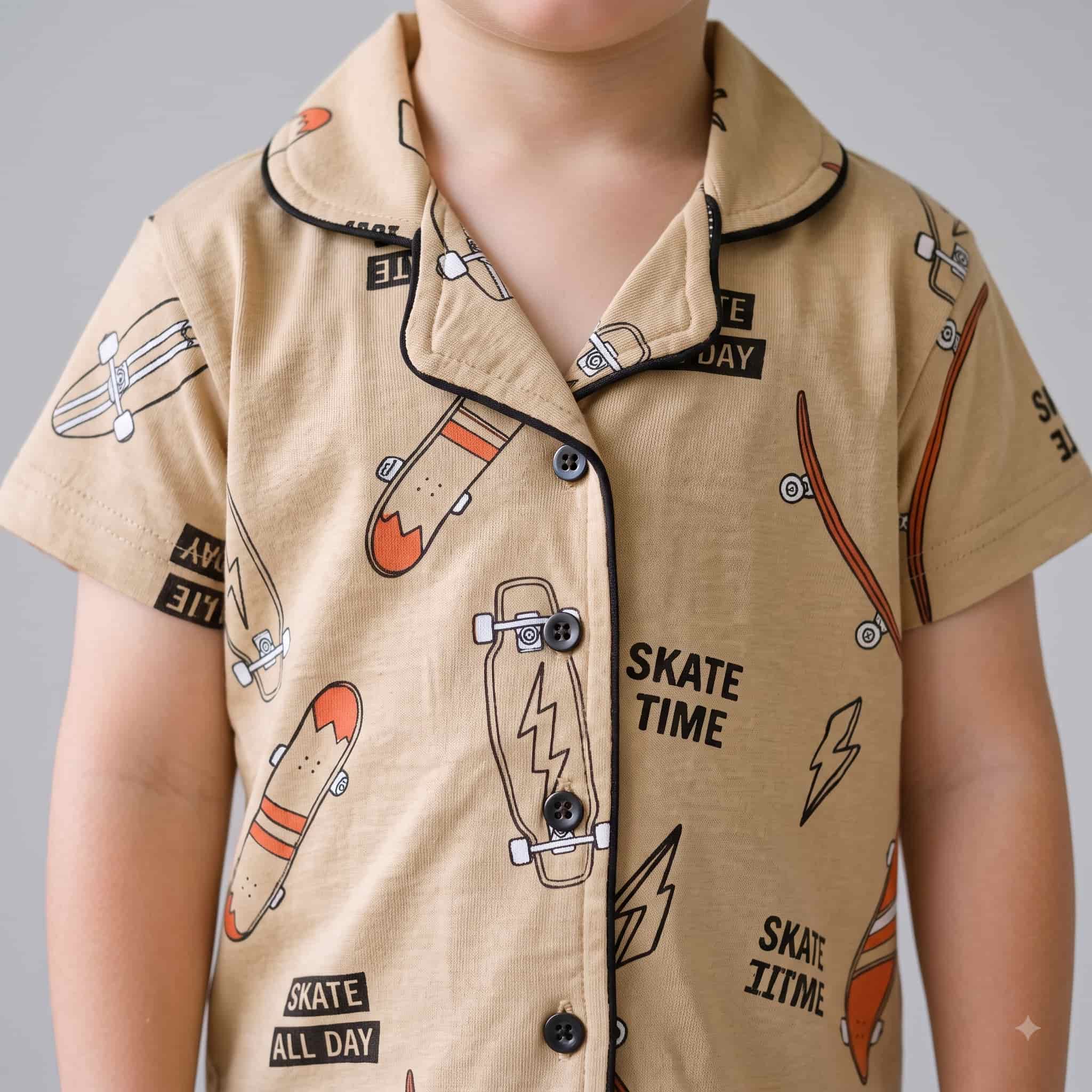 Skate Life Boys Half Sleeves Pajama Set - Beige