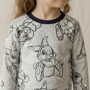 Rabbit Girls Full Sleeves Pajama Sets - Grey