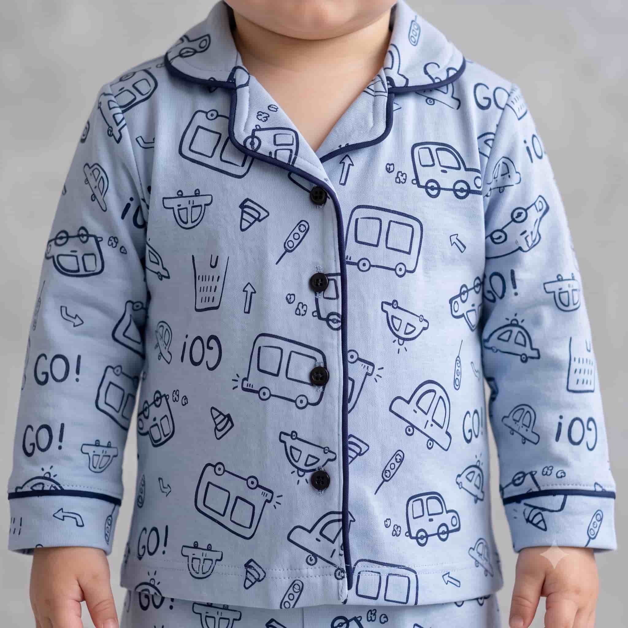 Tiny Transit Baby Boys Full Sleeves Pajama Set - Light Blue