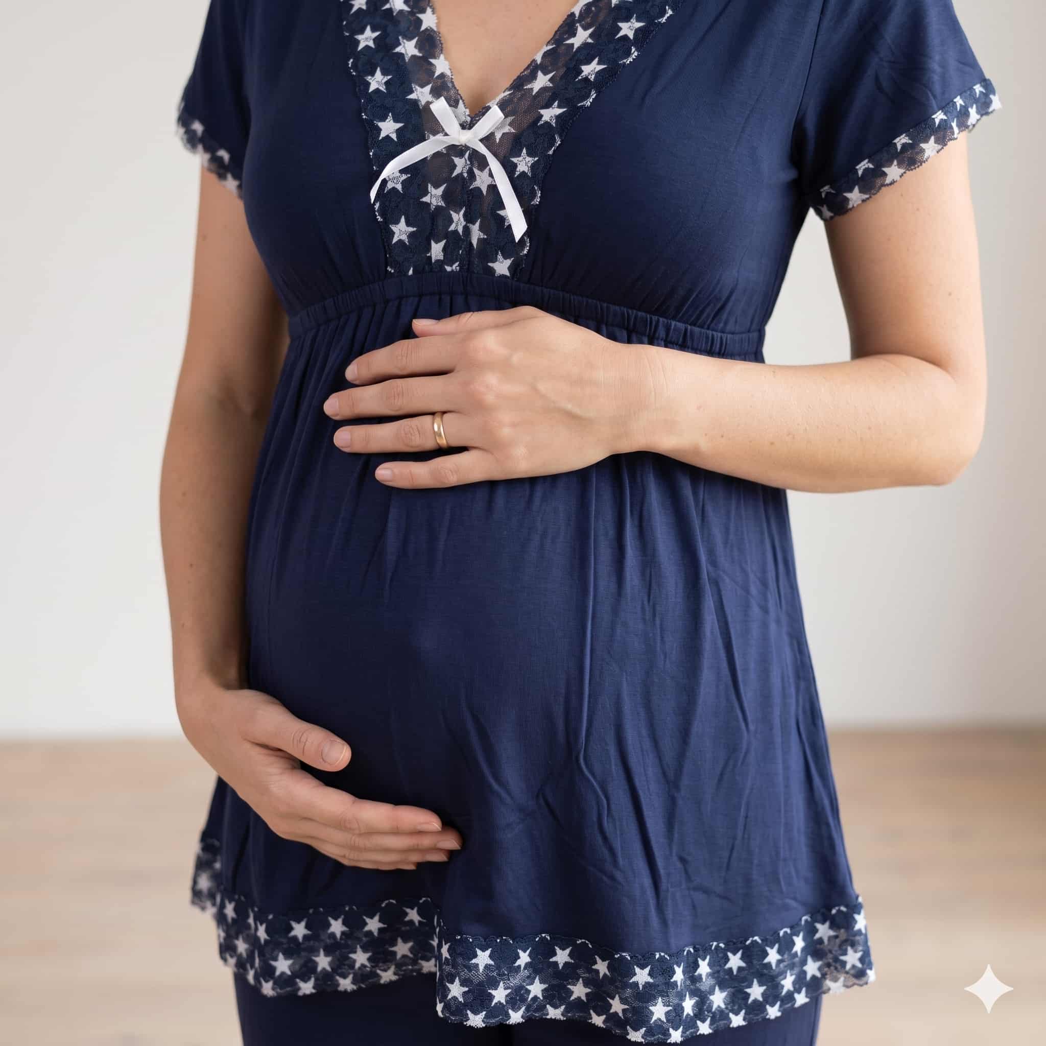 Starry Night Women Half Sleeves Pajama Set - Navy Blue