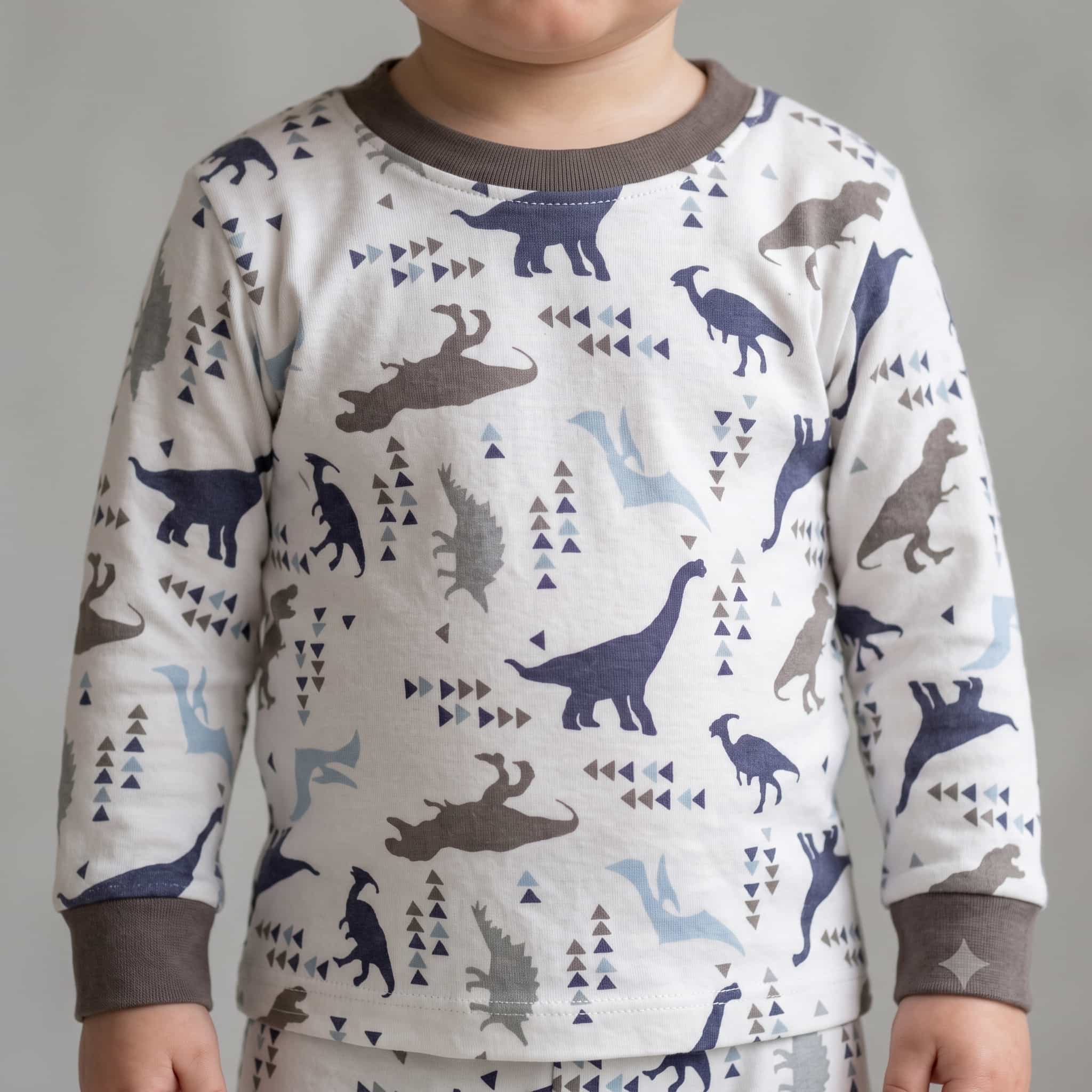 Dino Drift Baby Boys Full Sleeves Pajama Set – White
