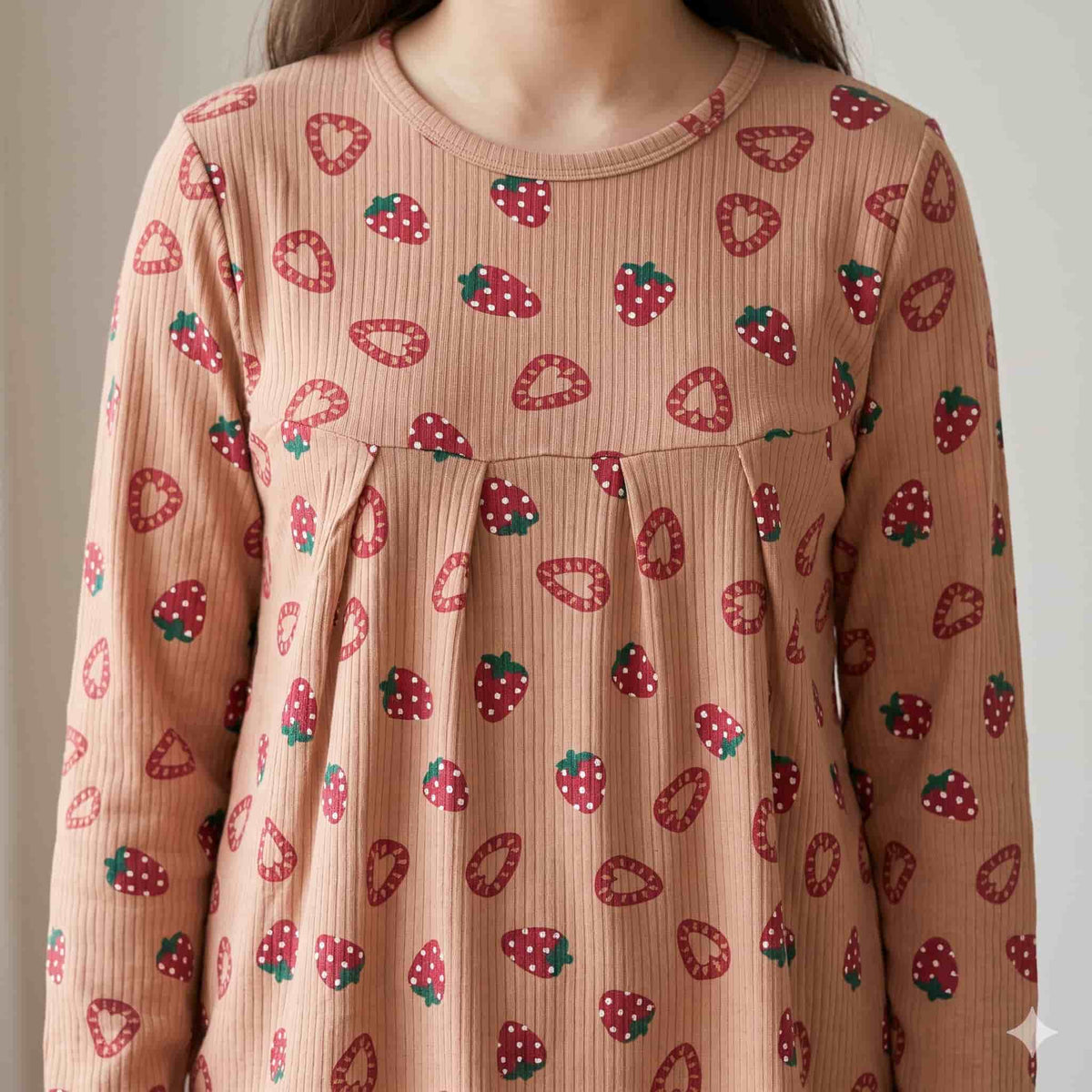 Berry Bloom Girls Full Sleeves Pajama Set - Peach