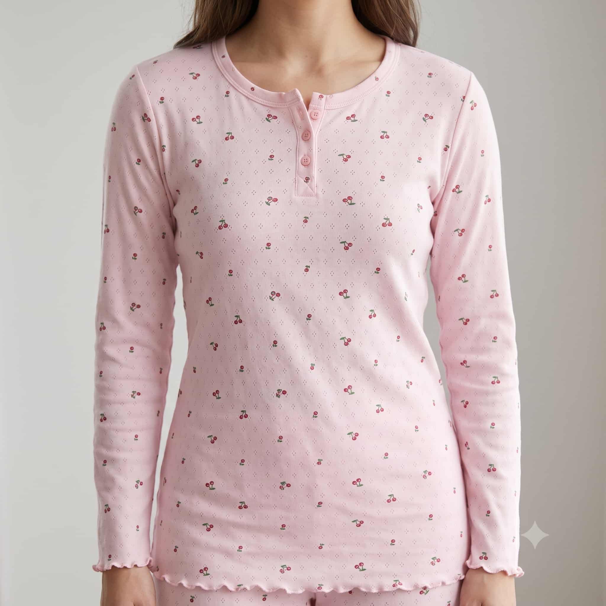 Cherry Blush Women Full Sleeves Pajama Set  - Pink