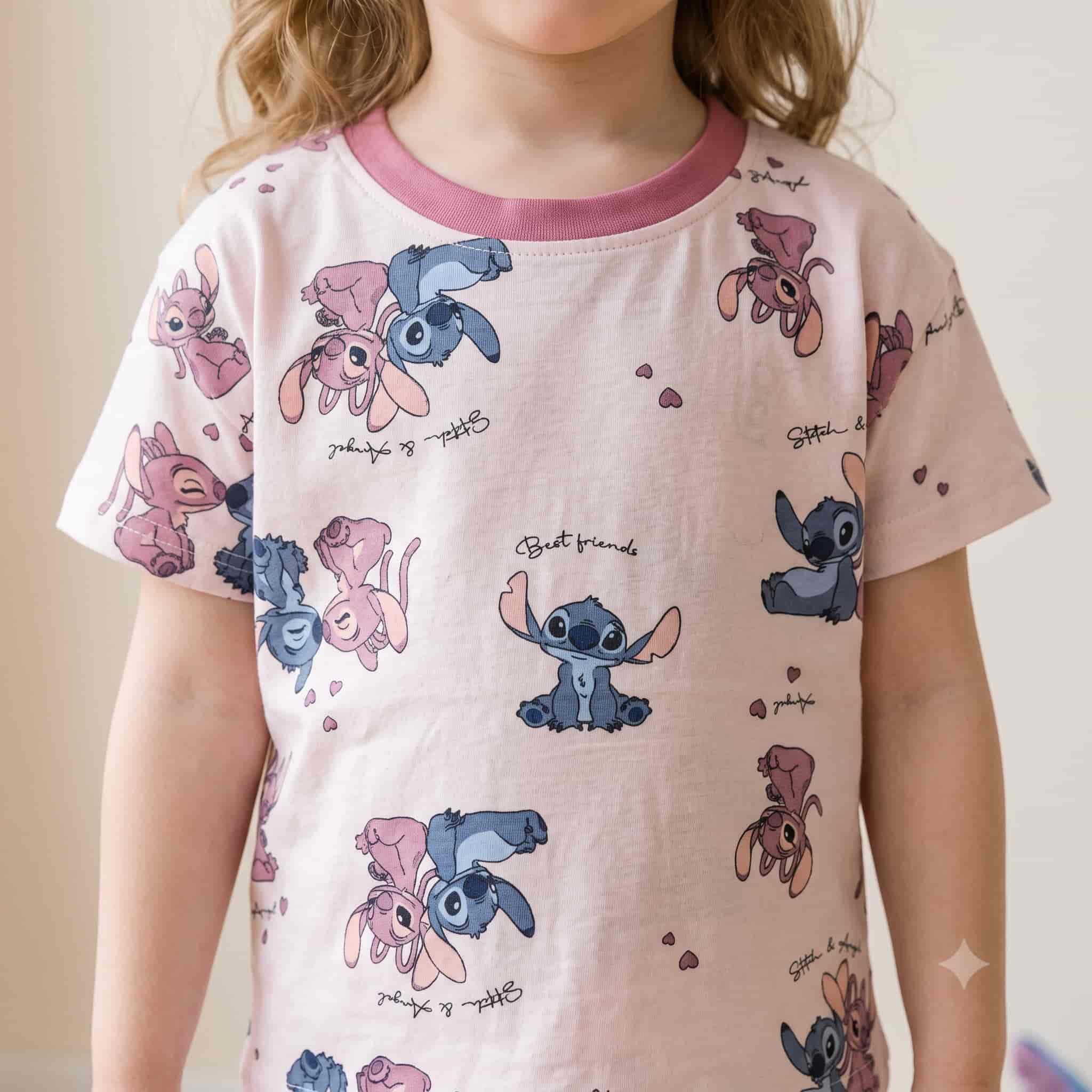 Stitch Girls Half Sleeves Pajama Set – Light Pink