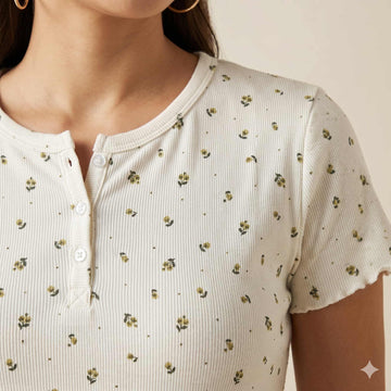 Tropical Comfort Women Half Sleeves Pajama Set - White