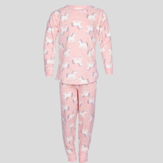 Unicorn Girls Fleece Pajama Set - Pink