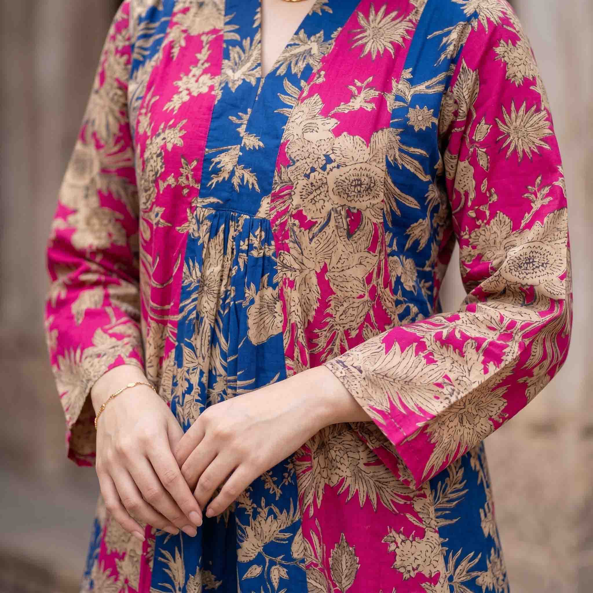 Gold Petal Women Darra - Pink & Blue