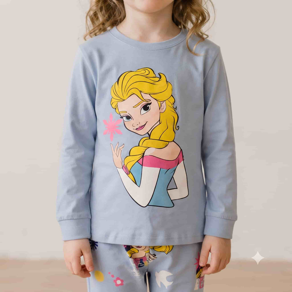 Disney Elsa Girls Full Sleeves Pajama Set – Light Blue