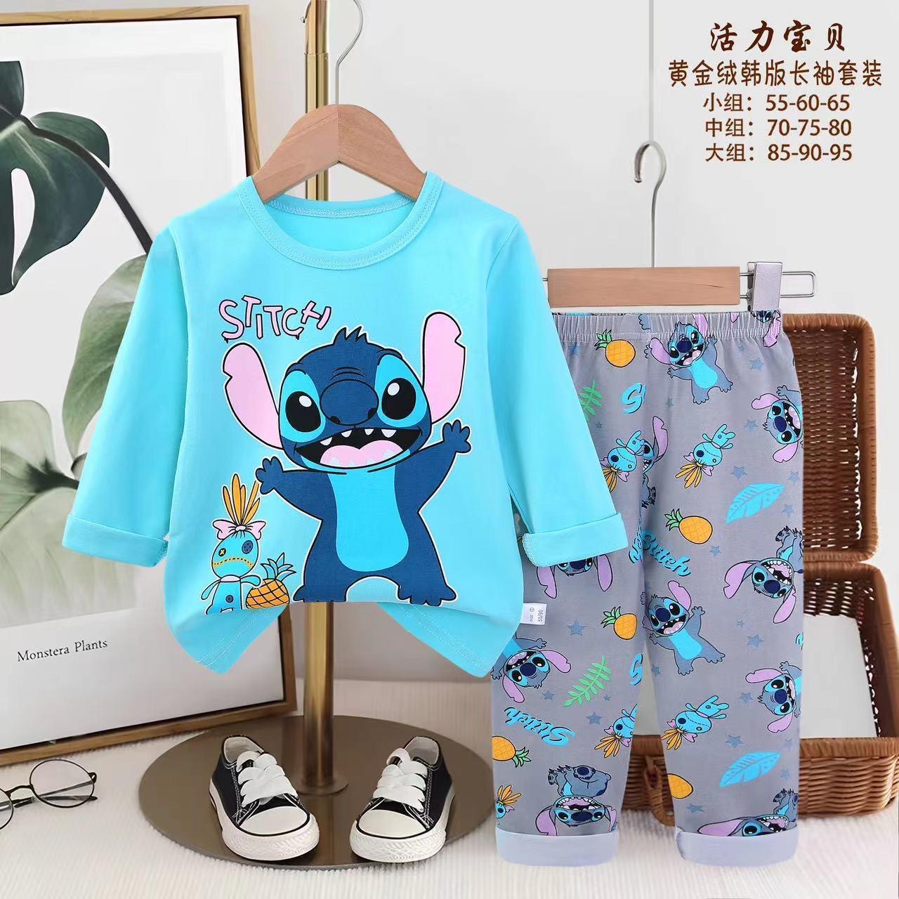 Stitch Girls Full Sleeves Pajama Set - Blue