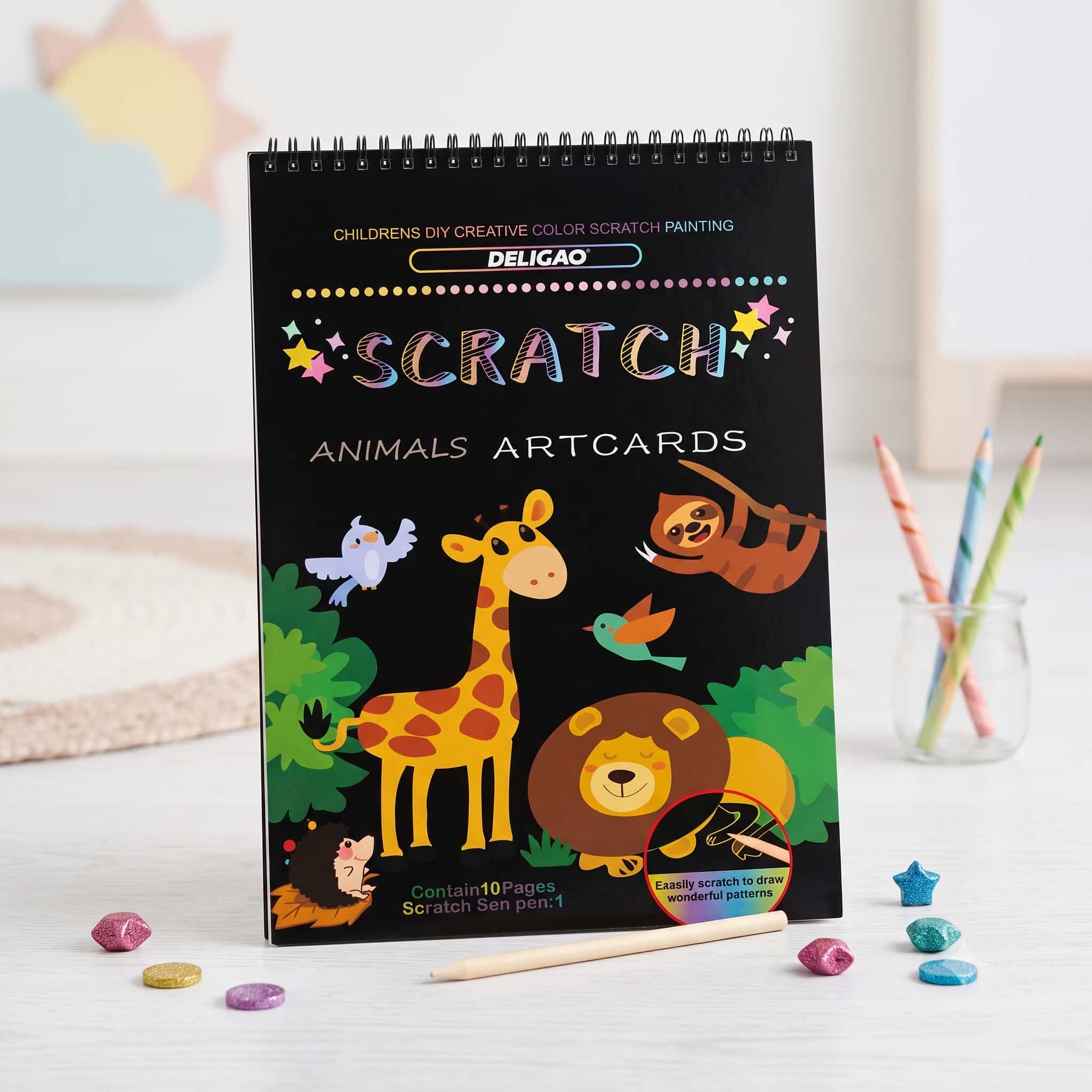 Deligao Kids' DIY Animal Scratch Art Book