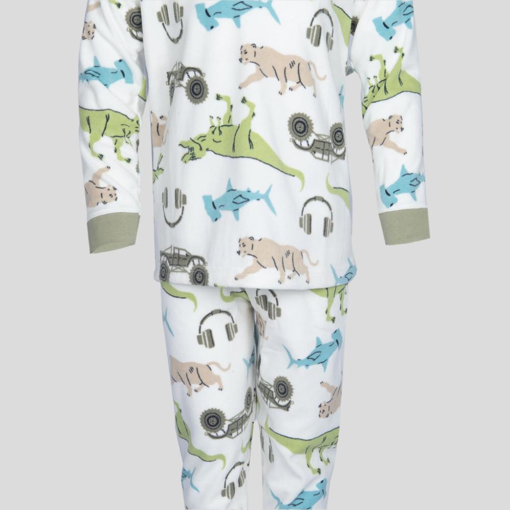 Animal Boys Fleece Pajama Set - White & Green