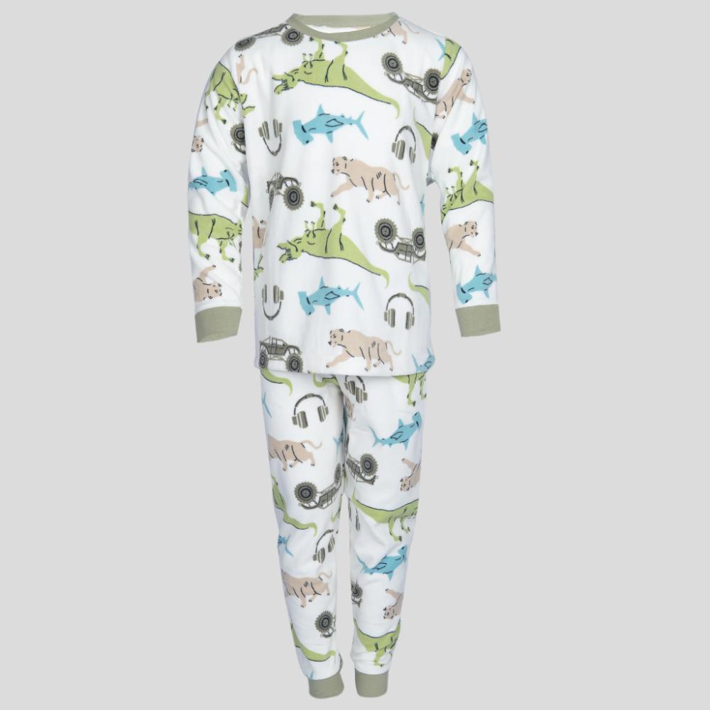 Animal Boys Fleece Pajama Set - White & Green