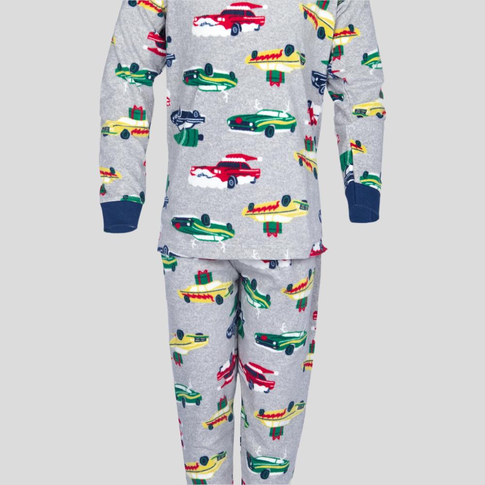 Car Boys Fleece Pajama Set - Grey