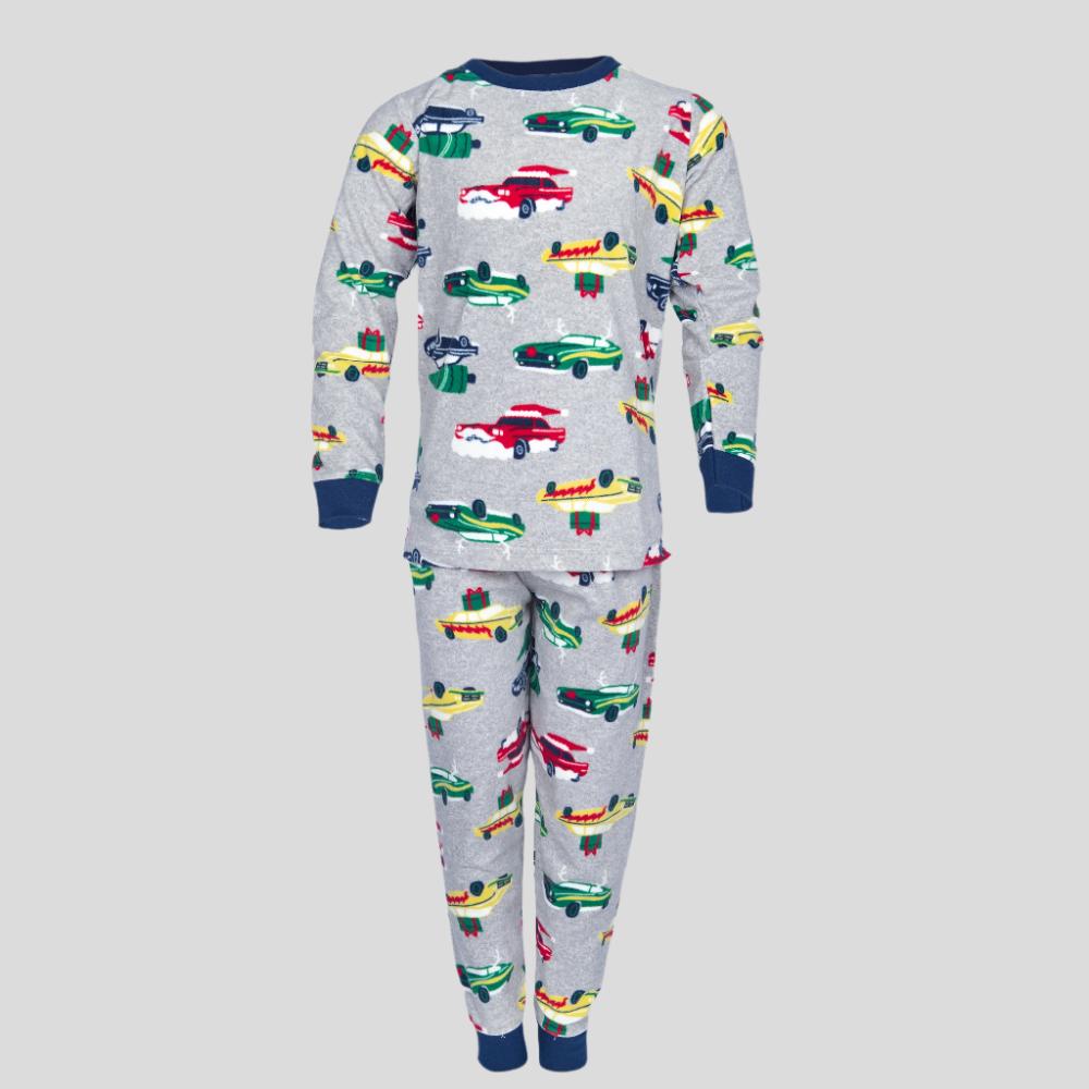 Car Boys Fleece Pajama Set - Grey