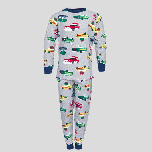 Car Boys Fleece Pajama Set - Grey