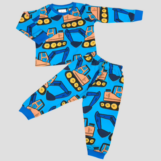 Bulldozer Boys Full Sleeves Pajama Set - Blue