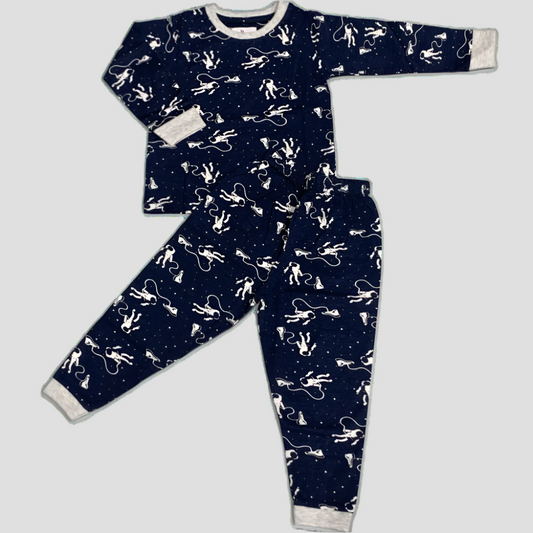 Astronaut Boys Full Sleeves Pajama Set - Black