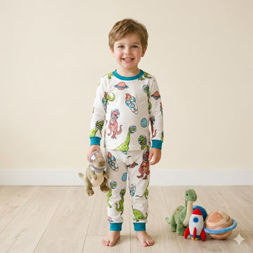 Cosmic Roar Boys Full Sleeves Pajama Set – White