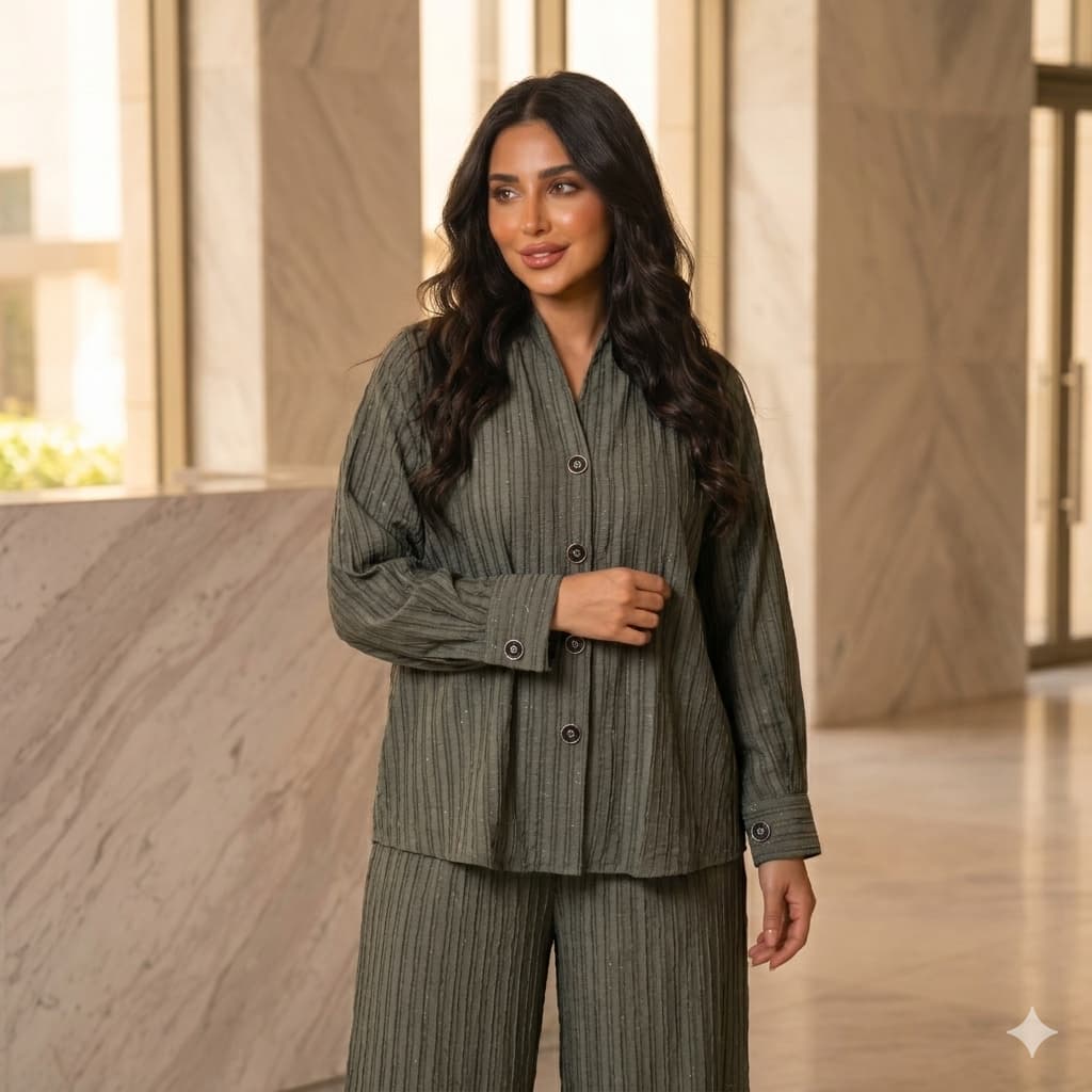 Olive Glow Women Full Sleeves Co ord Set - Green