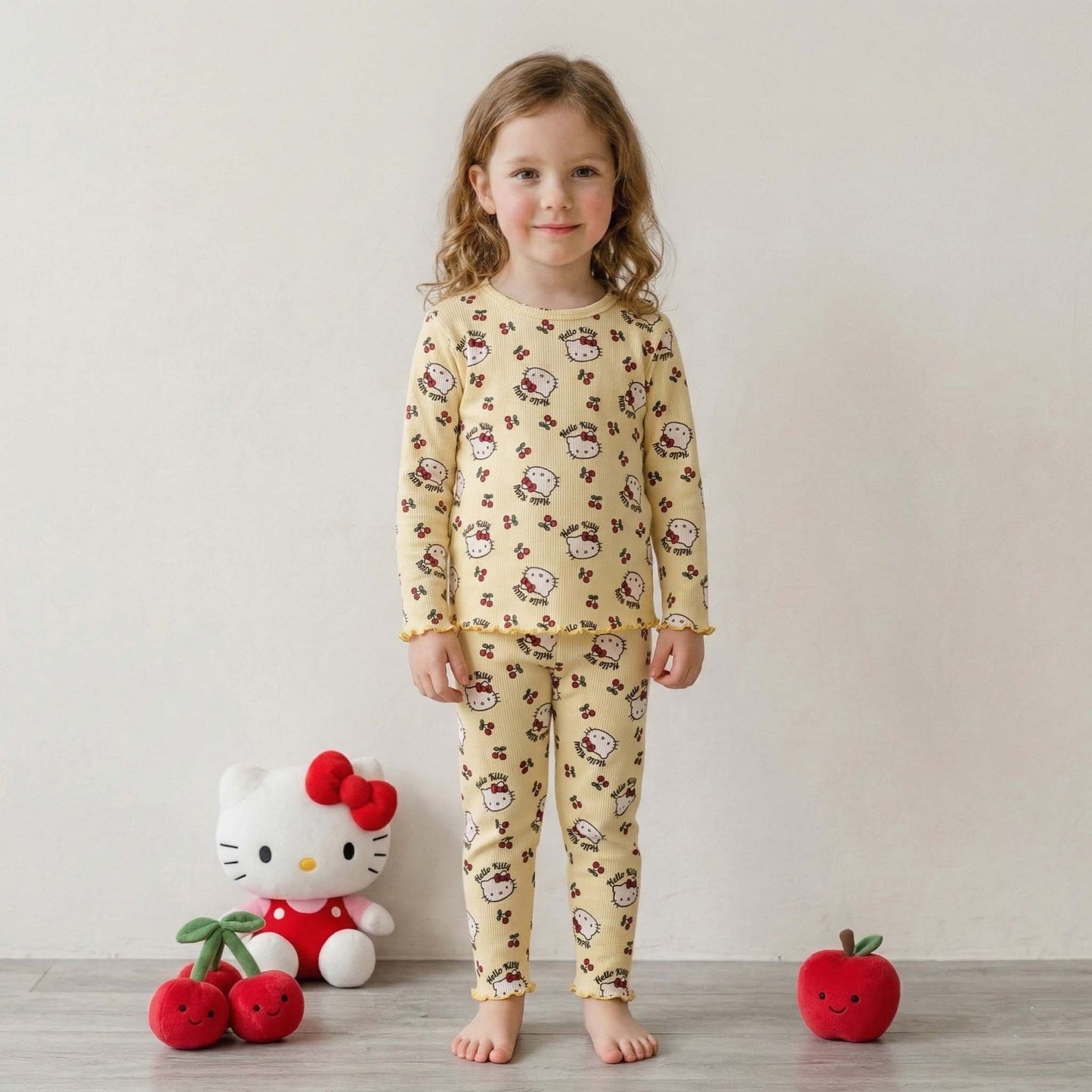 Kitty & Cherry Girl Pajama Set - Yellow