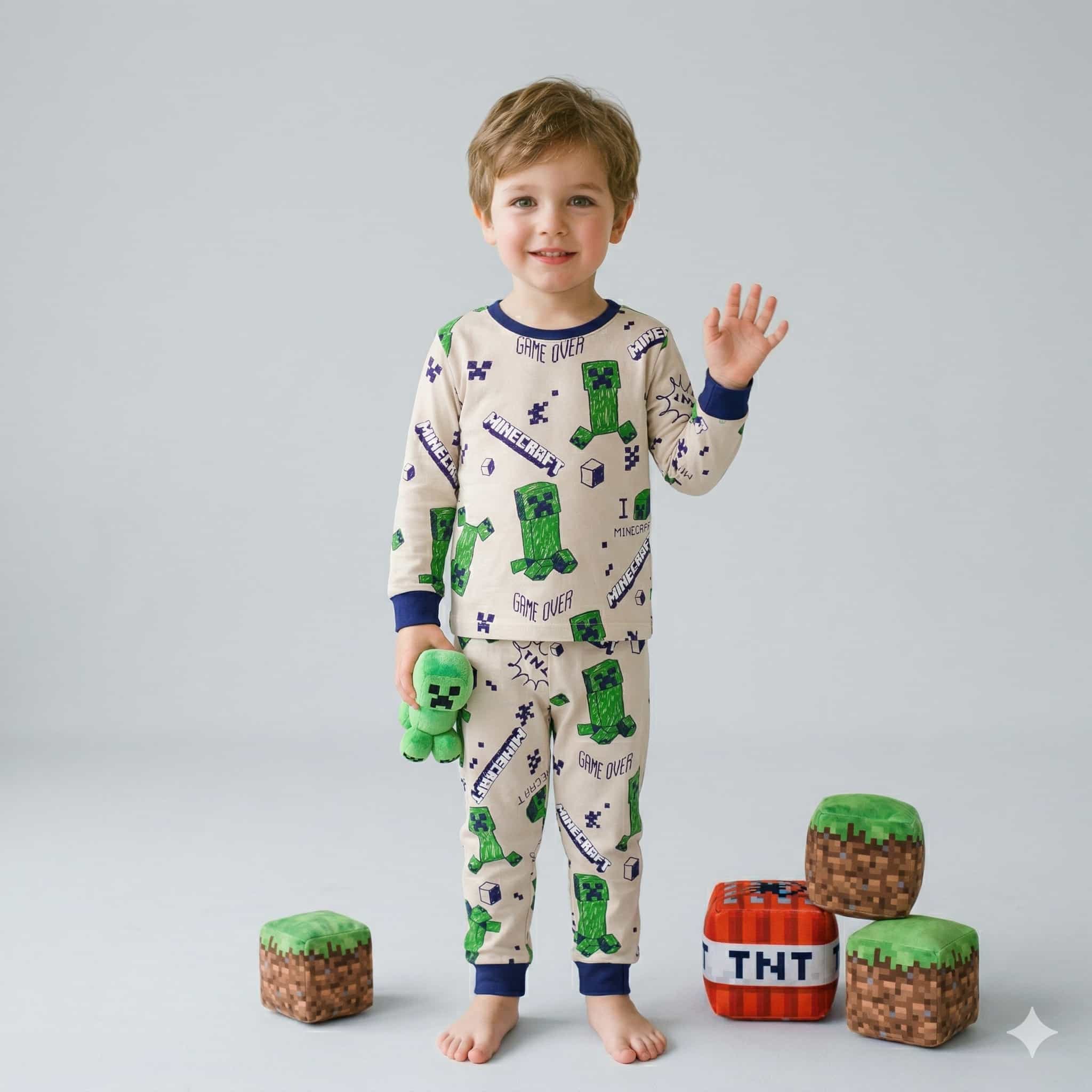 Minecraft Boys Full Sleeves Set - Cream.
