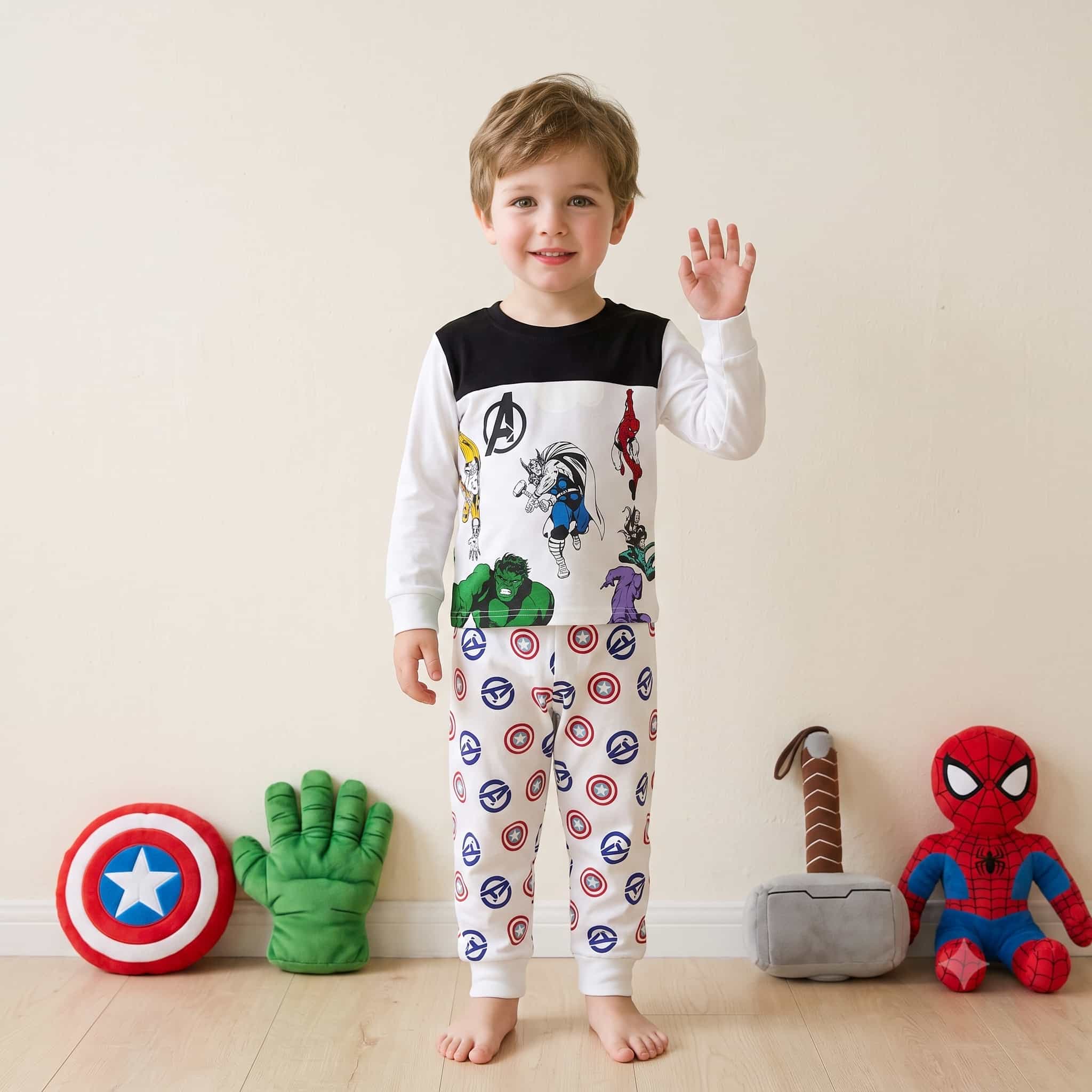 Avengers Boys Full Sleeves Pajama Sets- White