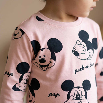 Peek-a-boo Mickey Baby Boy Full Sleeves Pajama Set - Pink