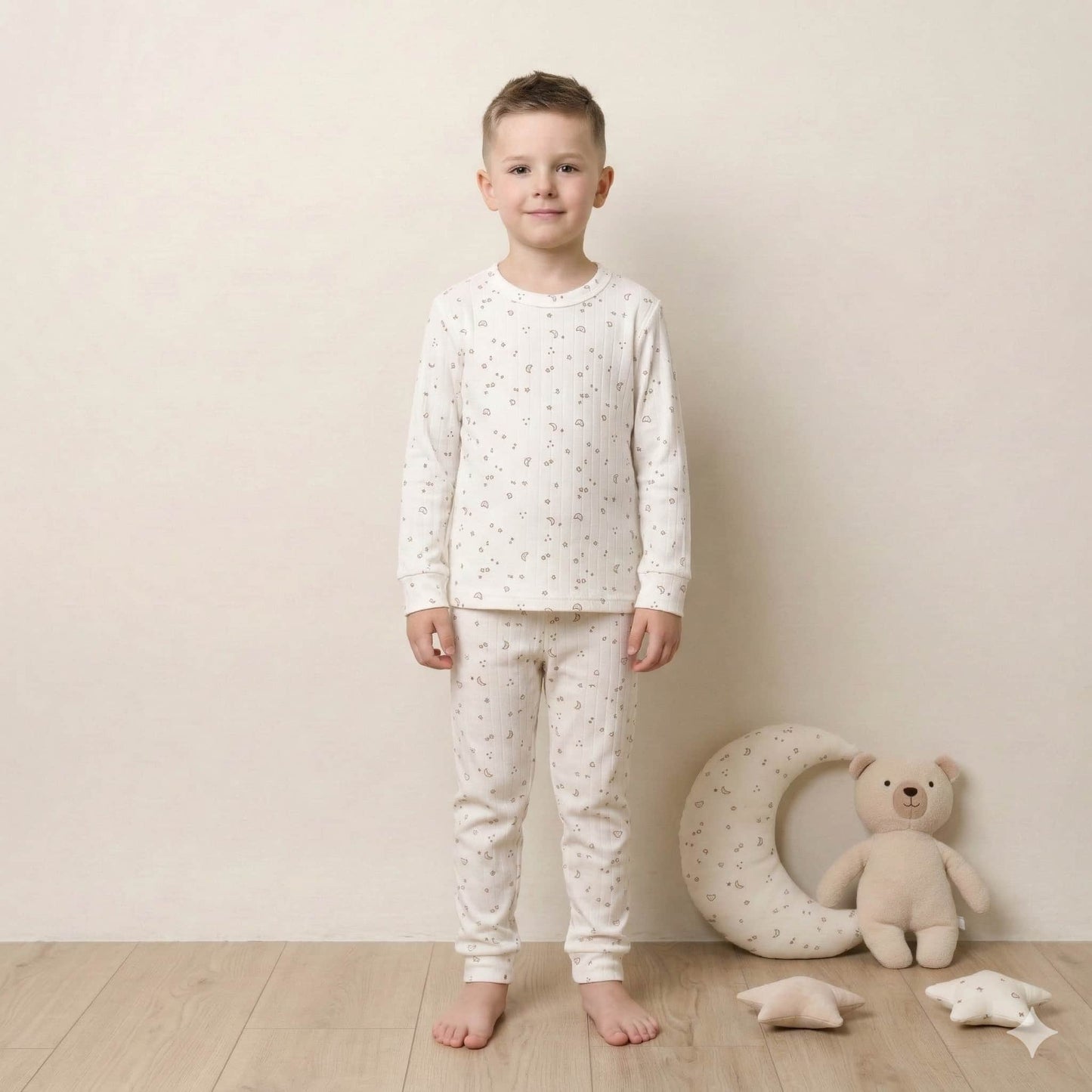 Midnight Moon Boy Pajama Set- Crème