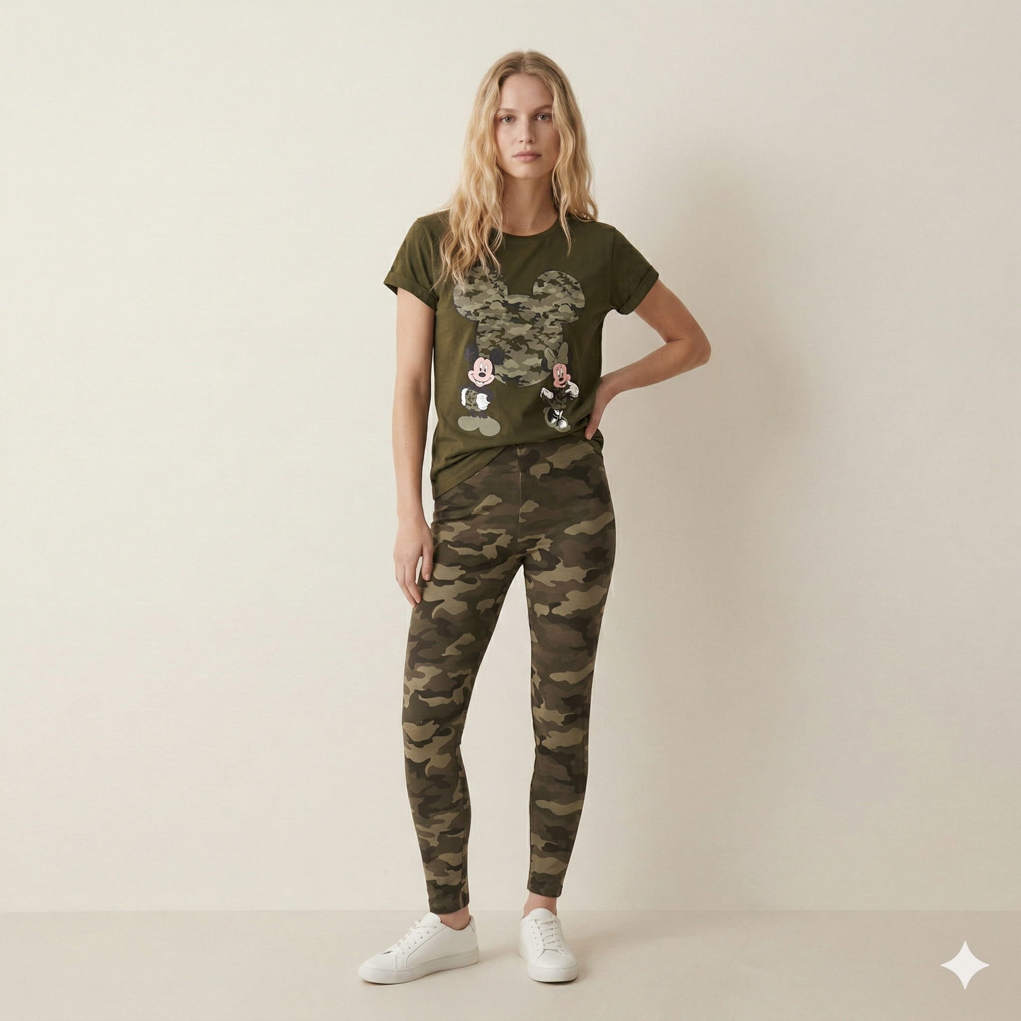 Camouflage Minnie Mouse Women Pajama Set - Green