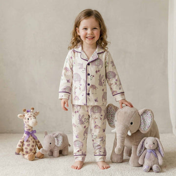 Animal Farm Girls Button Pajama Set - Cream & Lavender