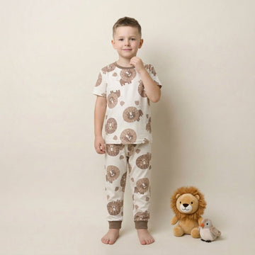 Lion Jungle King Boys Half Sleeves Pajama Set - Brown