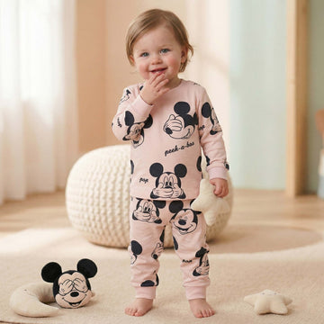 Peek-a-boo Mickey Baby Boy Full Sleeves Pajama Set - Pink