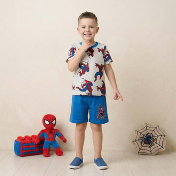Spider-man All Over Print Boys Short Set - Grey & Blue