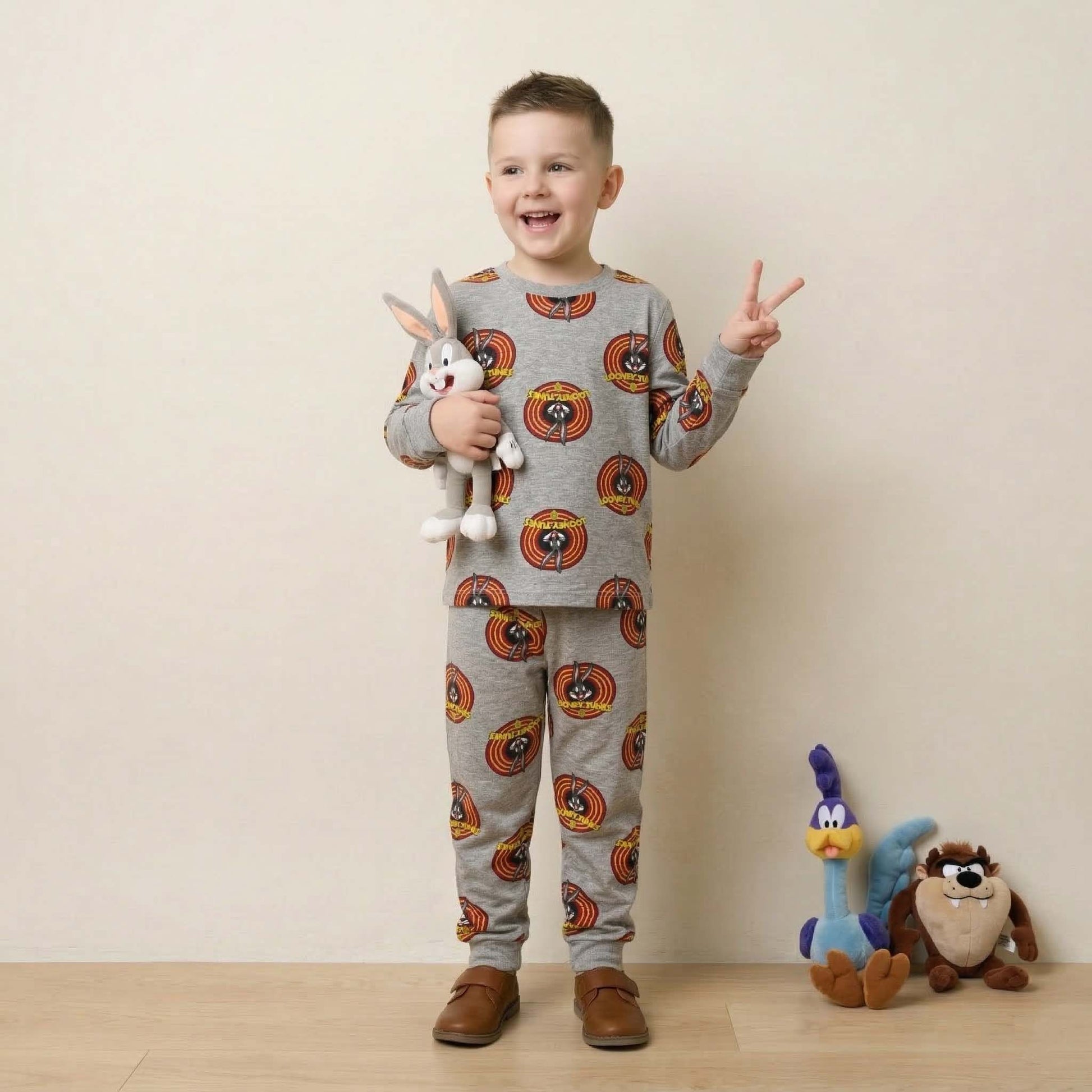 Looney Tunes Boys Full Sleeves Pajama Set - Grey