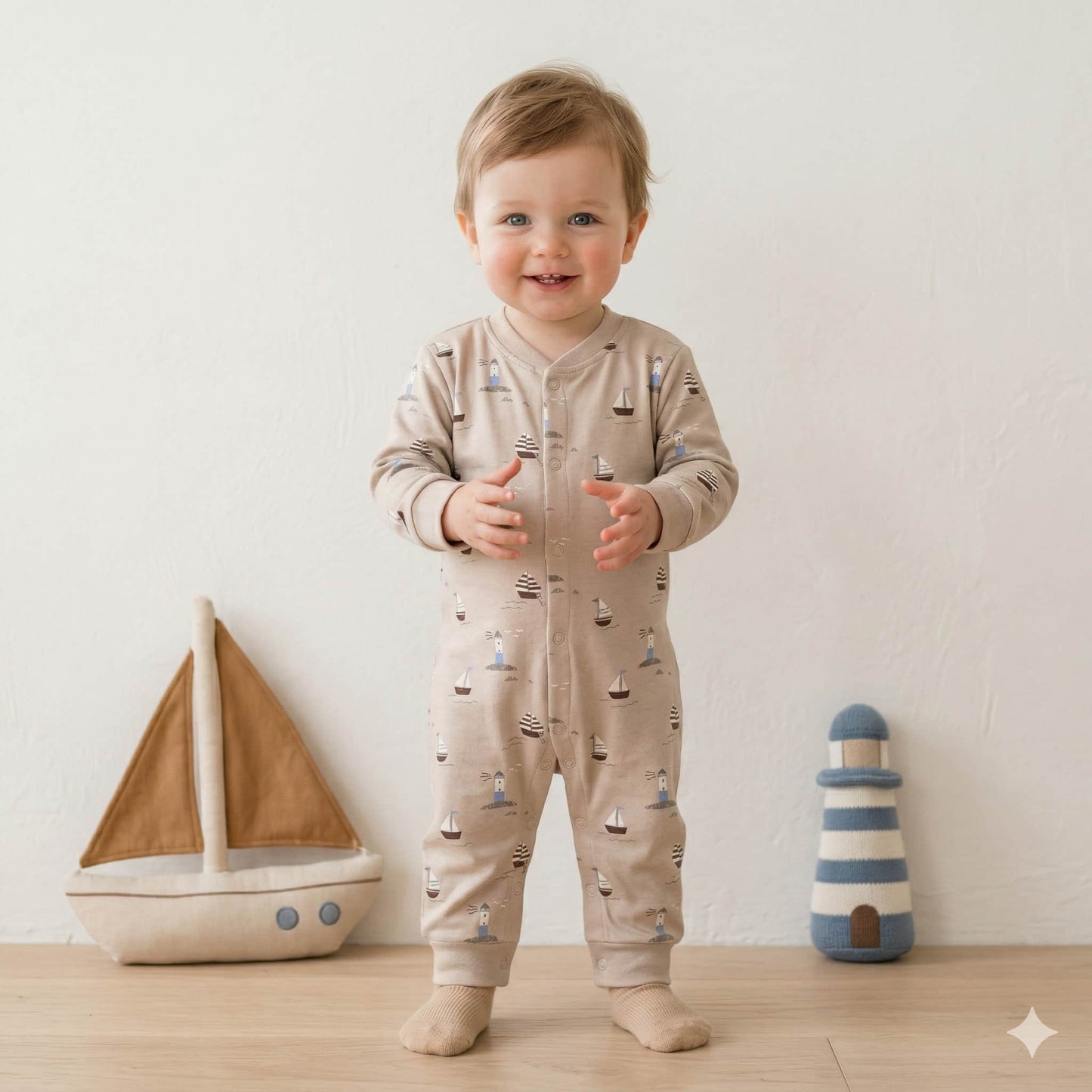 Light Tower Boat Baby Boy Set - Beige