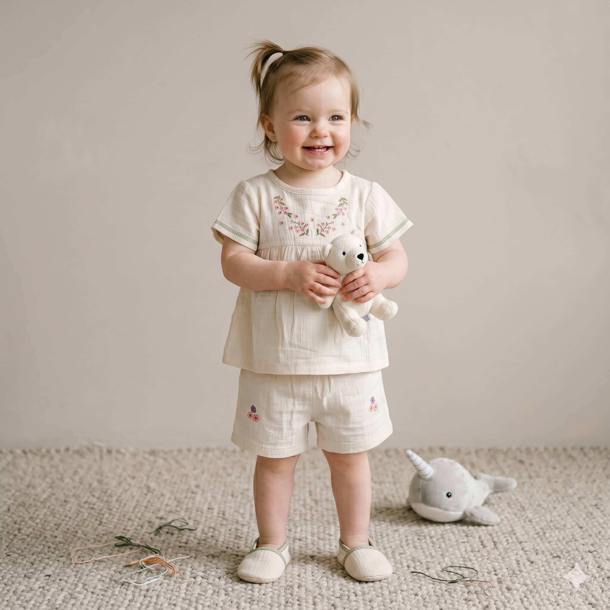 Blush Meadow Baby Girls Half Sleeves Set - Cream