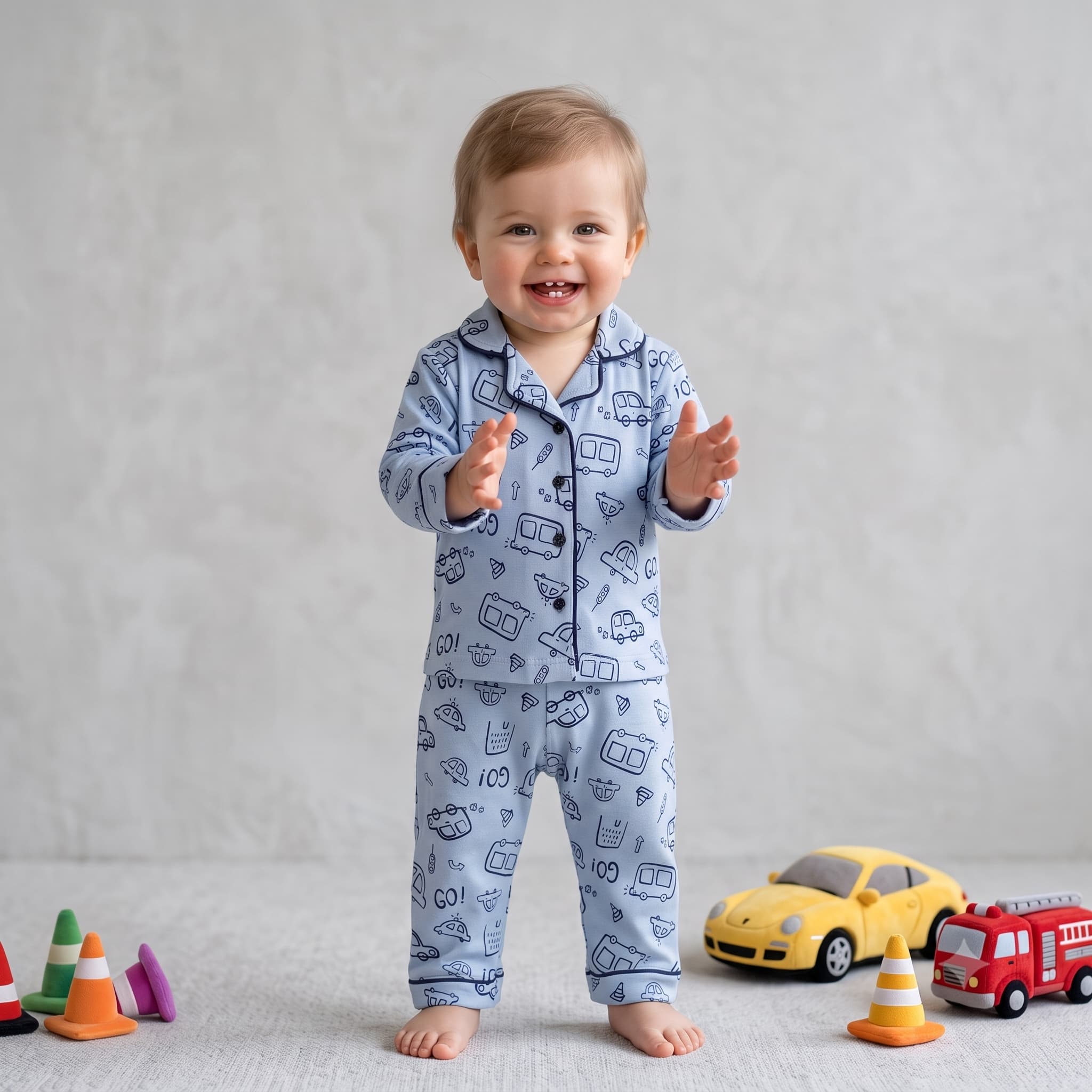 Tiny Transit Baby Boys Full Sleeves Pajama Set - Light Blue