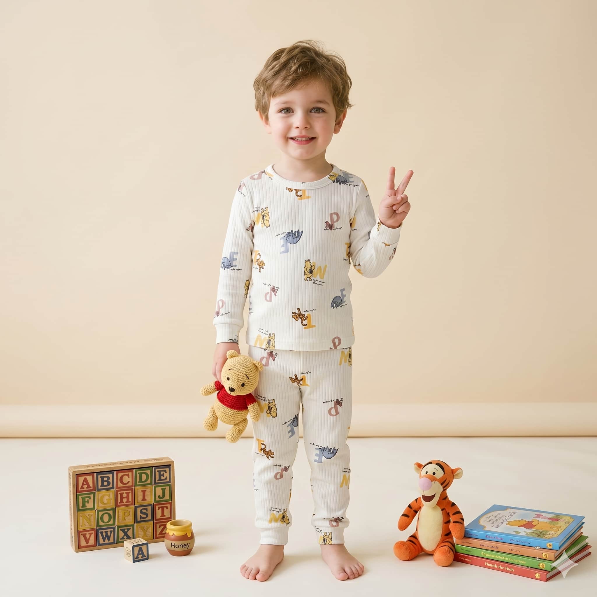 Storybook Pals Boys Full Sleeves Pajama Set - Cream
