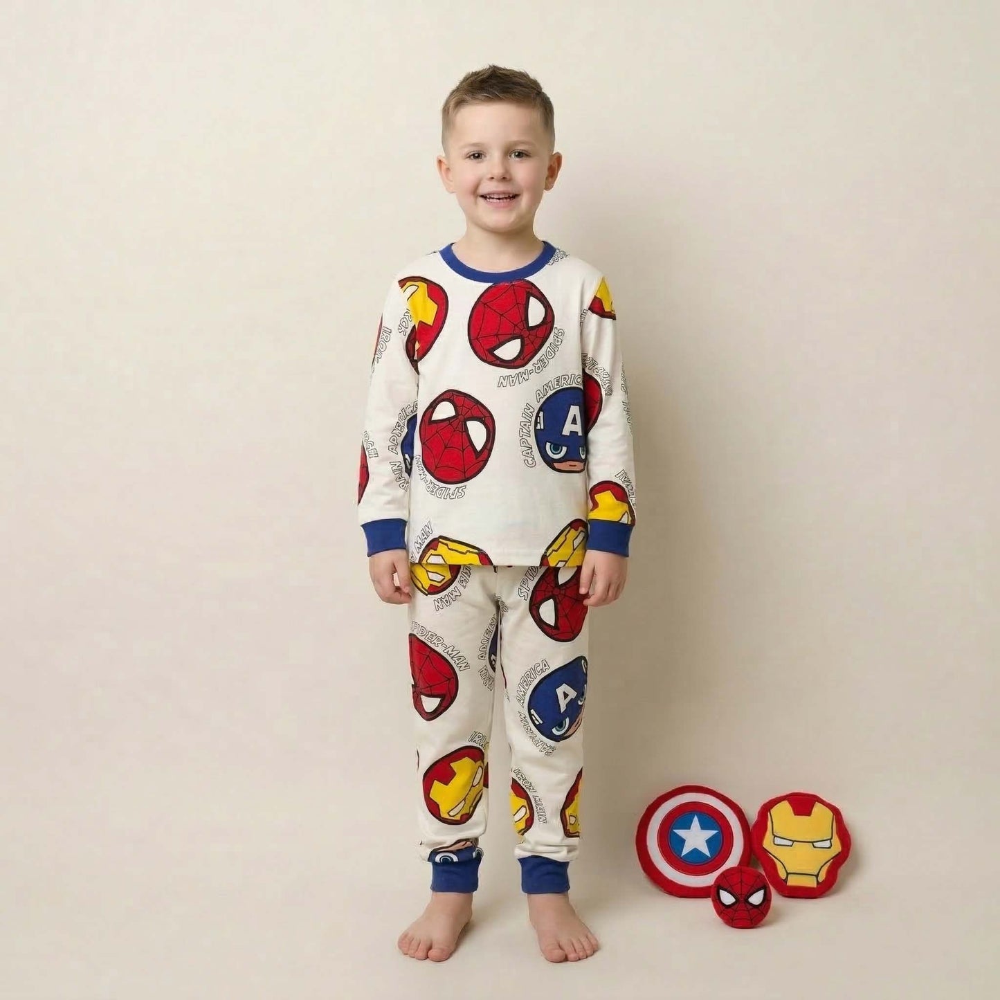 Captain America Boys Full Sleeves Pajama Set - Cream