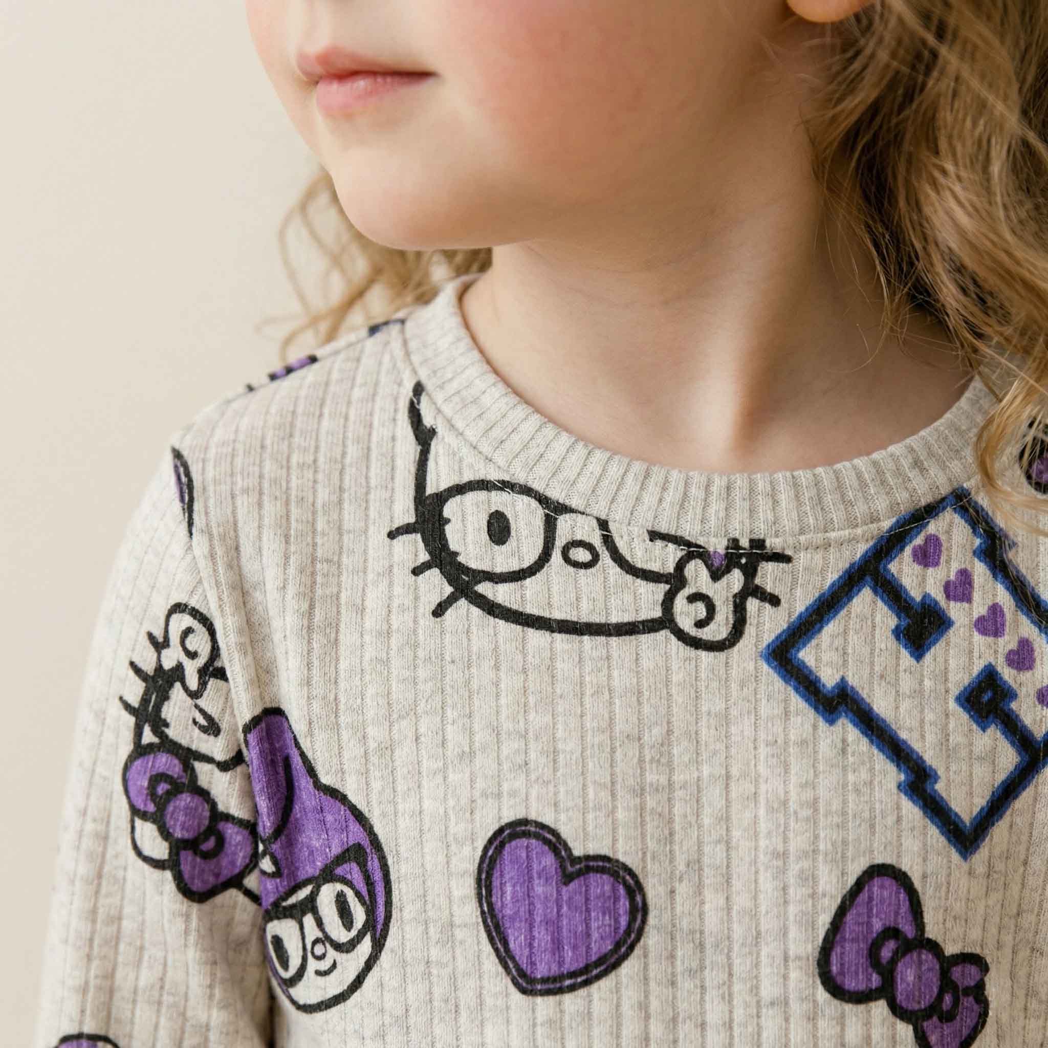 Cute Doodle Dreams Girls Full Sleeves Pajama Set - Grey & Purple