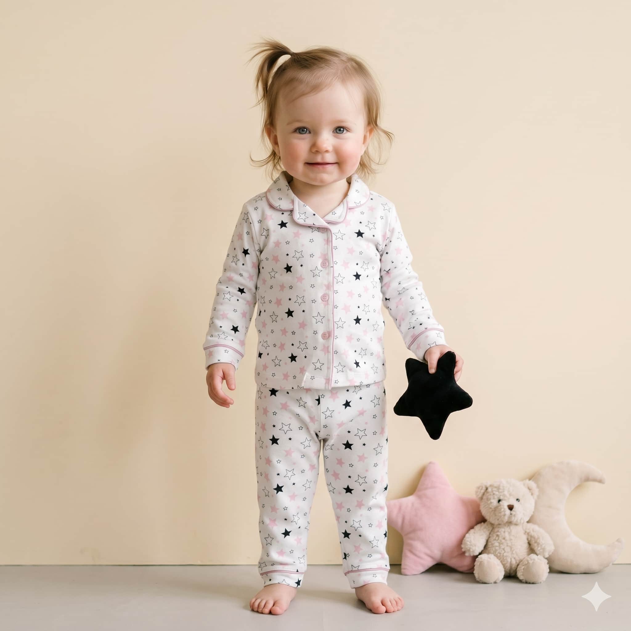 Starry Skies Baby Girls Full Sleeves Pajama Set - White